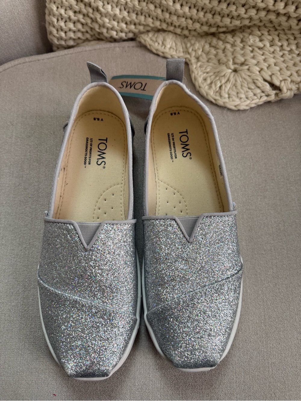 TOMS Silver Glitter Slip-On Flats
